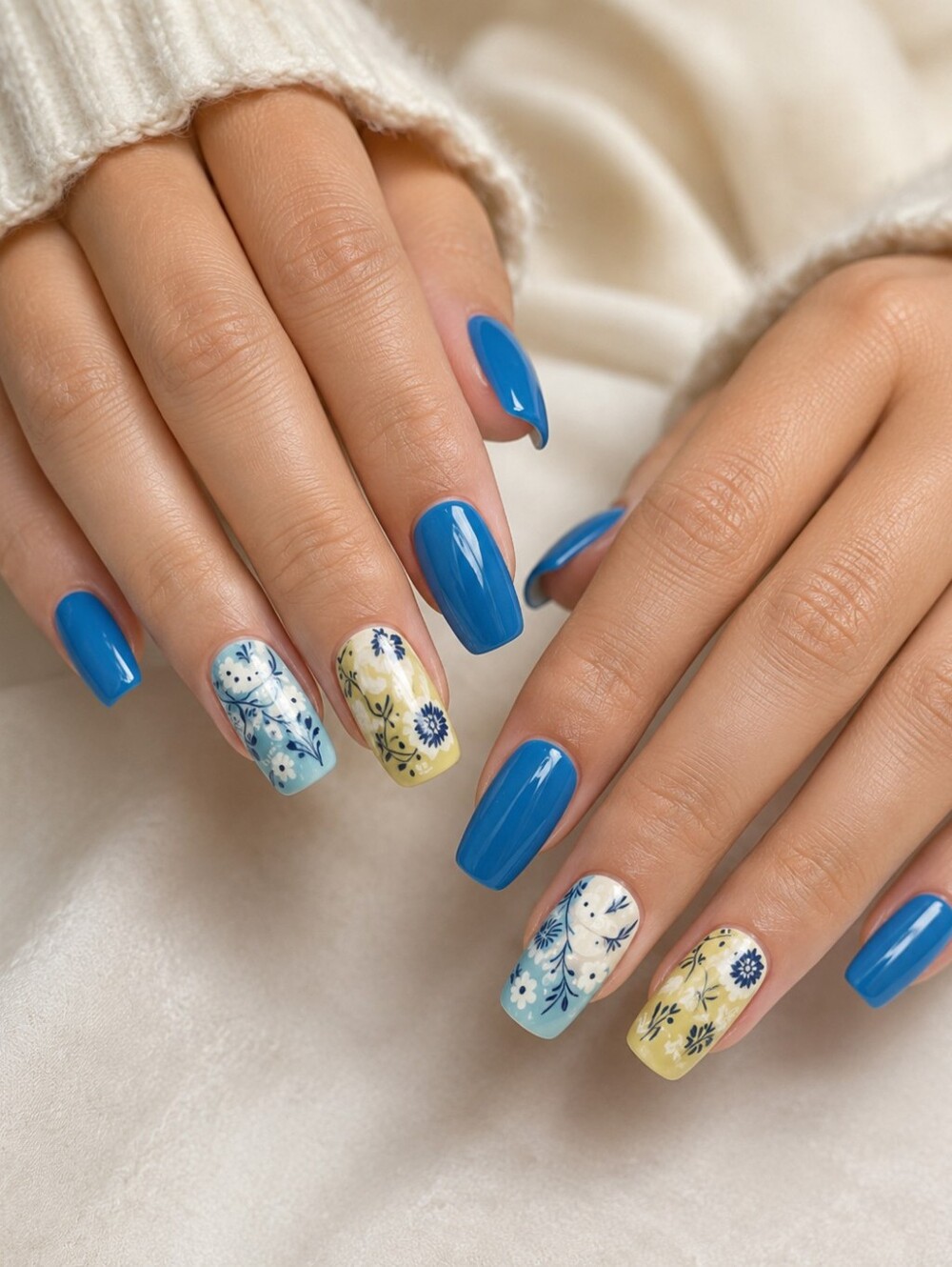 🔥3/$21 Blue and Floral Press-On Nails